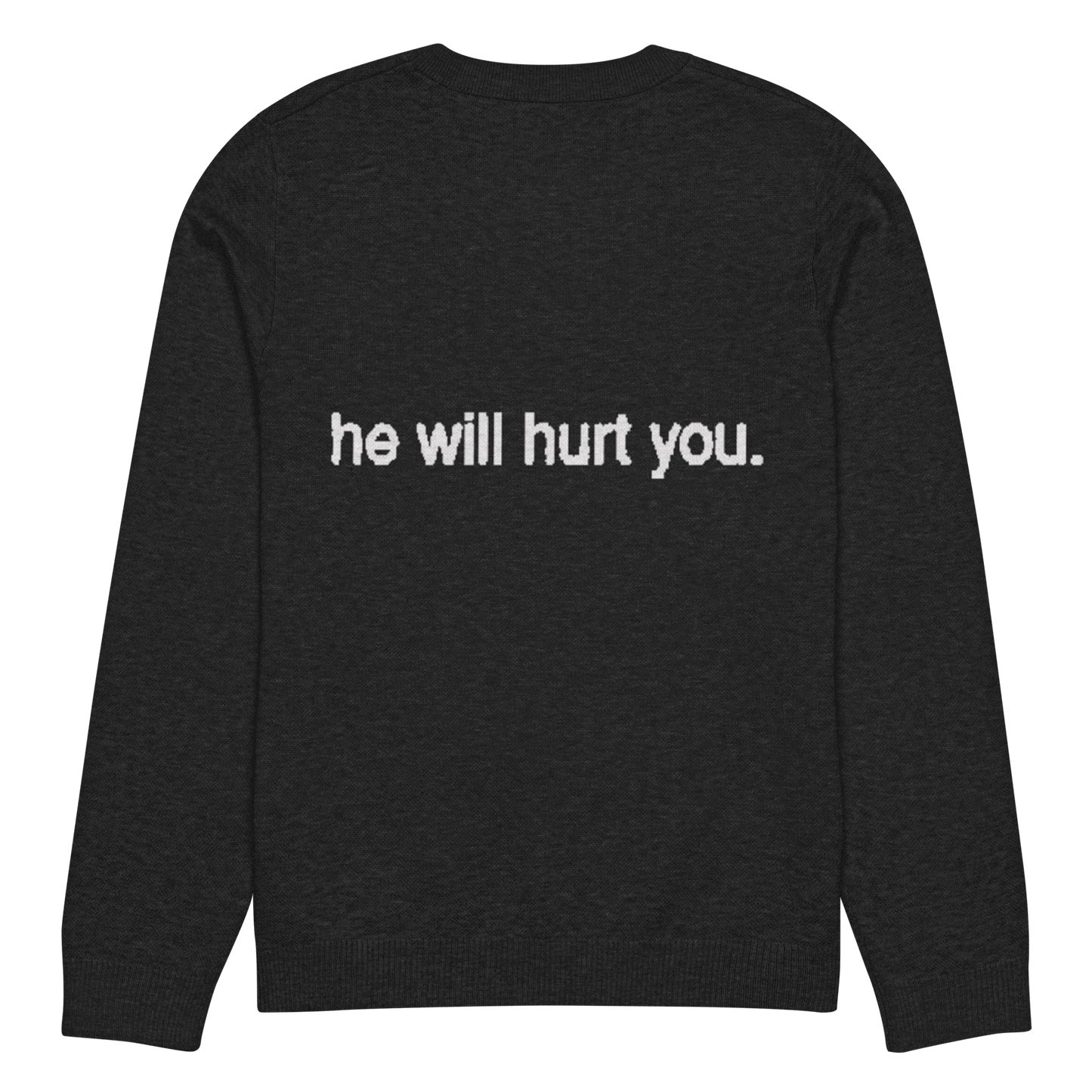 HE WILL HURT YOU. Knitted crew neck sweater